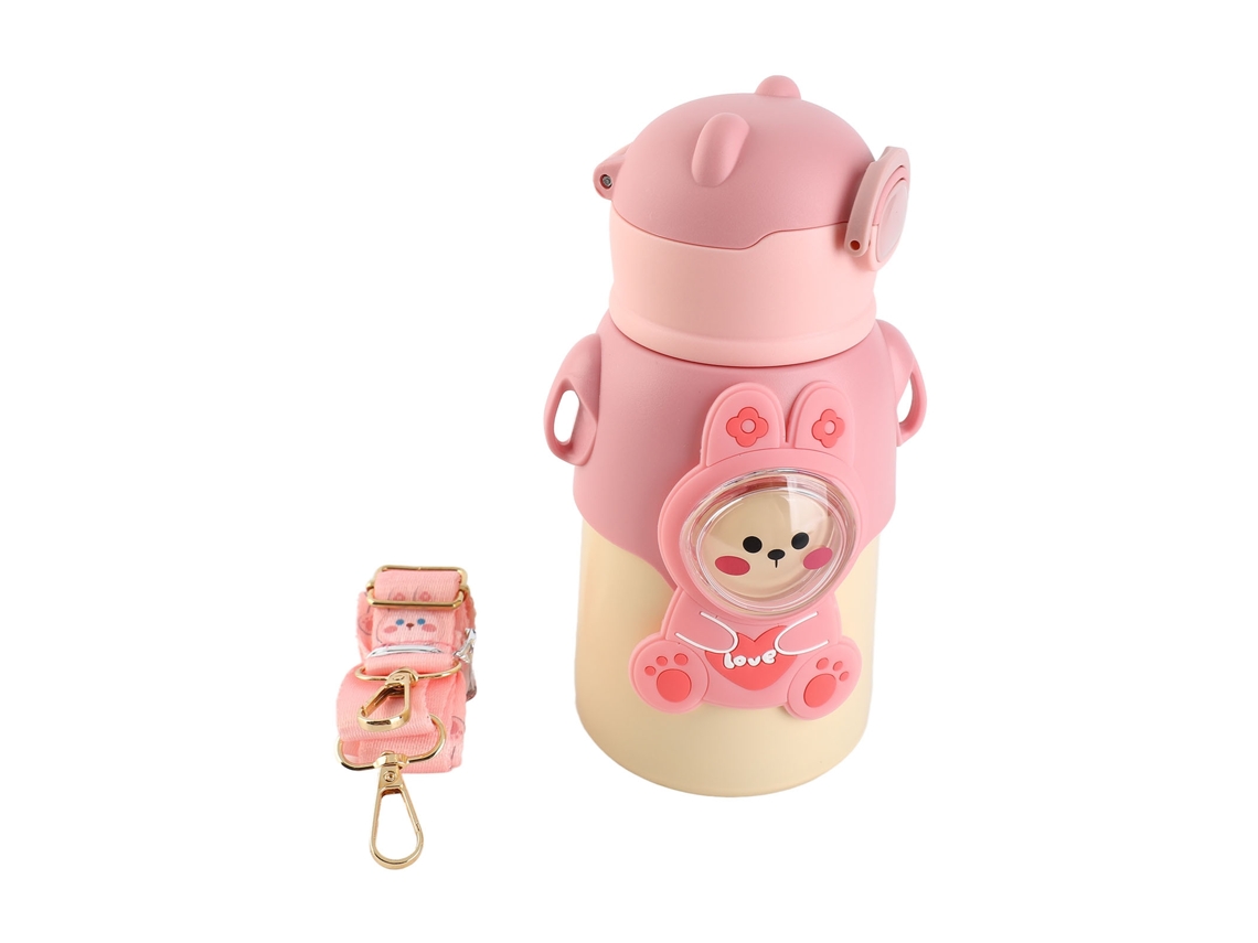 Ats-botella De Agua Aislada Para Niños De Acero Inoxidable Con Pajita Y Correa 500ml Bonita Y Cónica Para Niñas Pequeñas