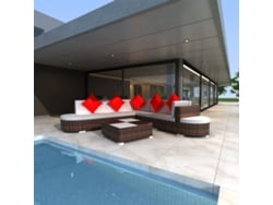 Conjunto de muebles de jardín con cojines de mimbre marrón, Dkd Home Decor