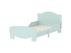 Cama Infantil Com Cabeceira E Peseira Em Formato De Urso E 2 Laterais De Proteção, Em Madeira, 143,5 X 80 X 55 Cm, Cor Verde