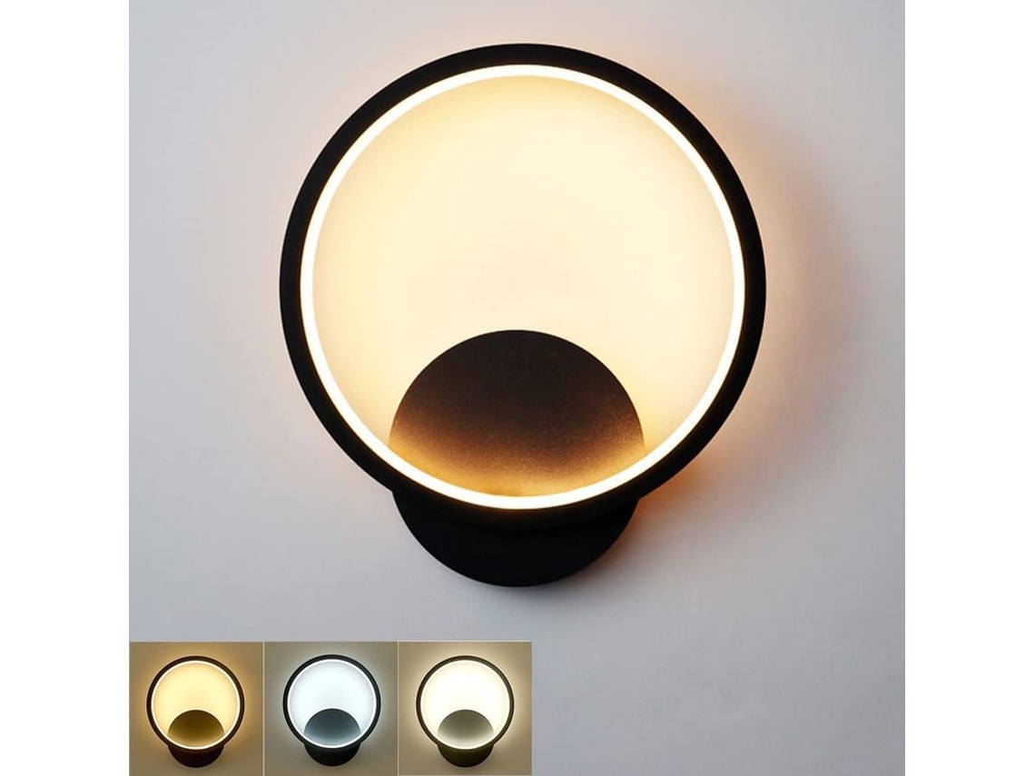 Lámpara De Pared Led Redonda Negra De 12 W Para Interiores, 3 Modos: Blanco Cálido, Blanco Natural Y Blanco Frío, Cri≥85