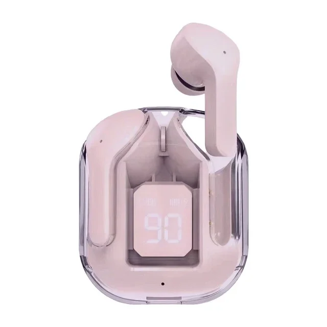 Auriculares deportivos inalámbricos Bluetooth 5.0 para juegos con micrófono con cancelación de ruido y pantalla LED. Mdug (en rosa)