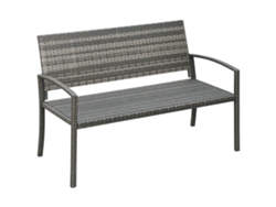 Banco Jardín, Ratán, Acero, 2 Personas, 122x60x85cm, Gris