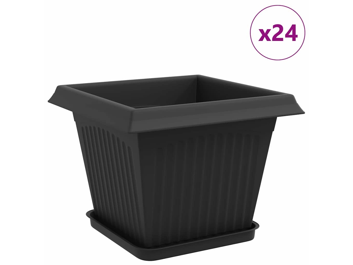 Macetas Vidaxl, 24 unidades, negras, 28,5 x 28,5 x 22 cm, plástico.