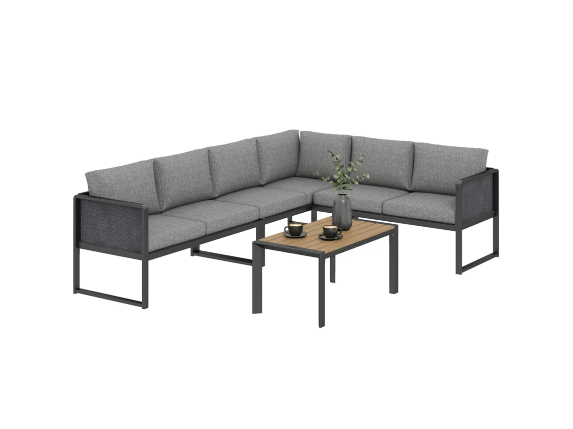 Conjunto Modular De Salón De Exterior Esquinero Para 6 Personas, Sofás, Mesa De Centro Y Cojines, Gris Oscuro.