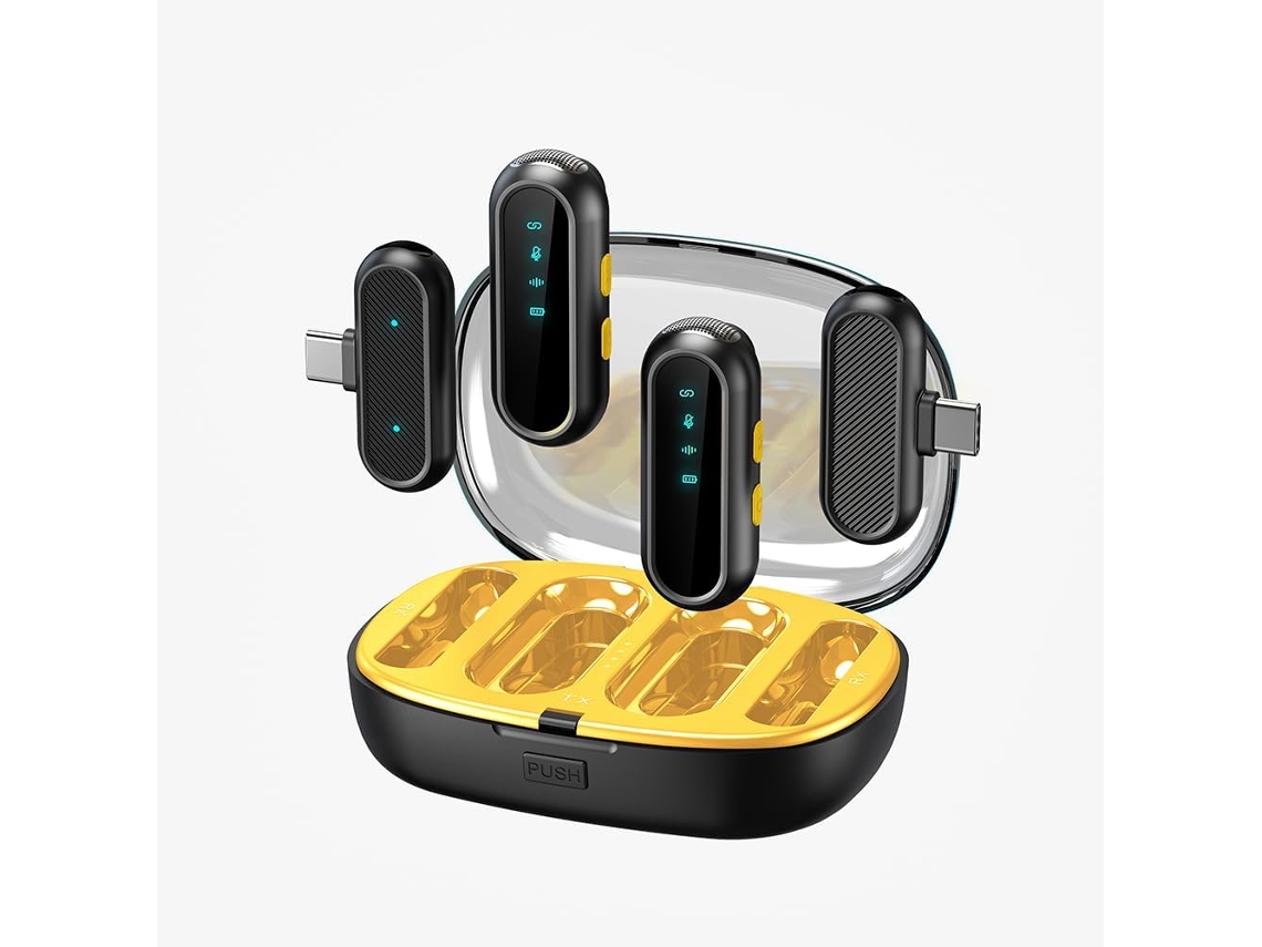 Micrófono De Solapa Inalámbrico Profesional (paquete De 2), Con 2 Receptores, Apto Para Grabar Con 2 Teléfonos (negro)