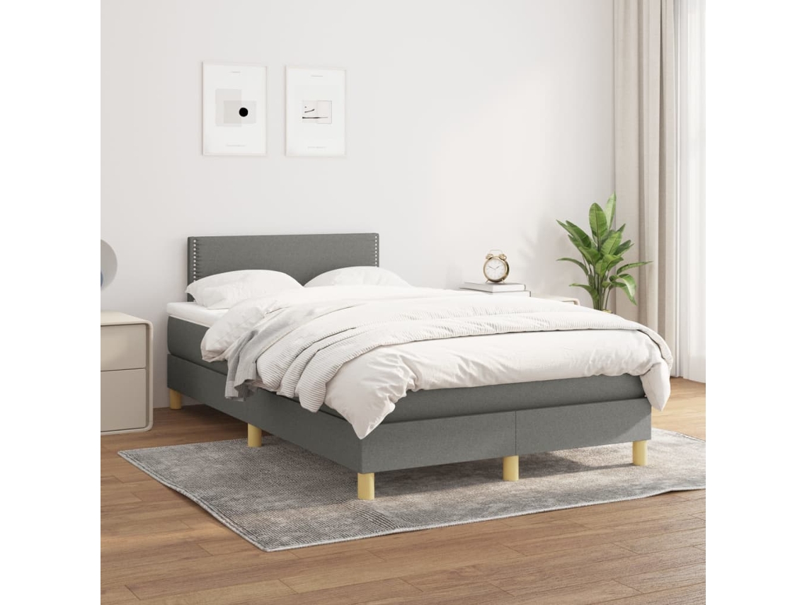 Cama Box Spring Con Colchón Tela Gris Oscuro 120x200 Cm