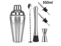 Kit Profesional De Coctelería De Acero Inoxidable, 6 Piezas: Coctelera De 550/750 Ml, Cuchara, Vaso Medidor, Botellas Y Mortero.