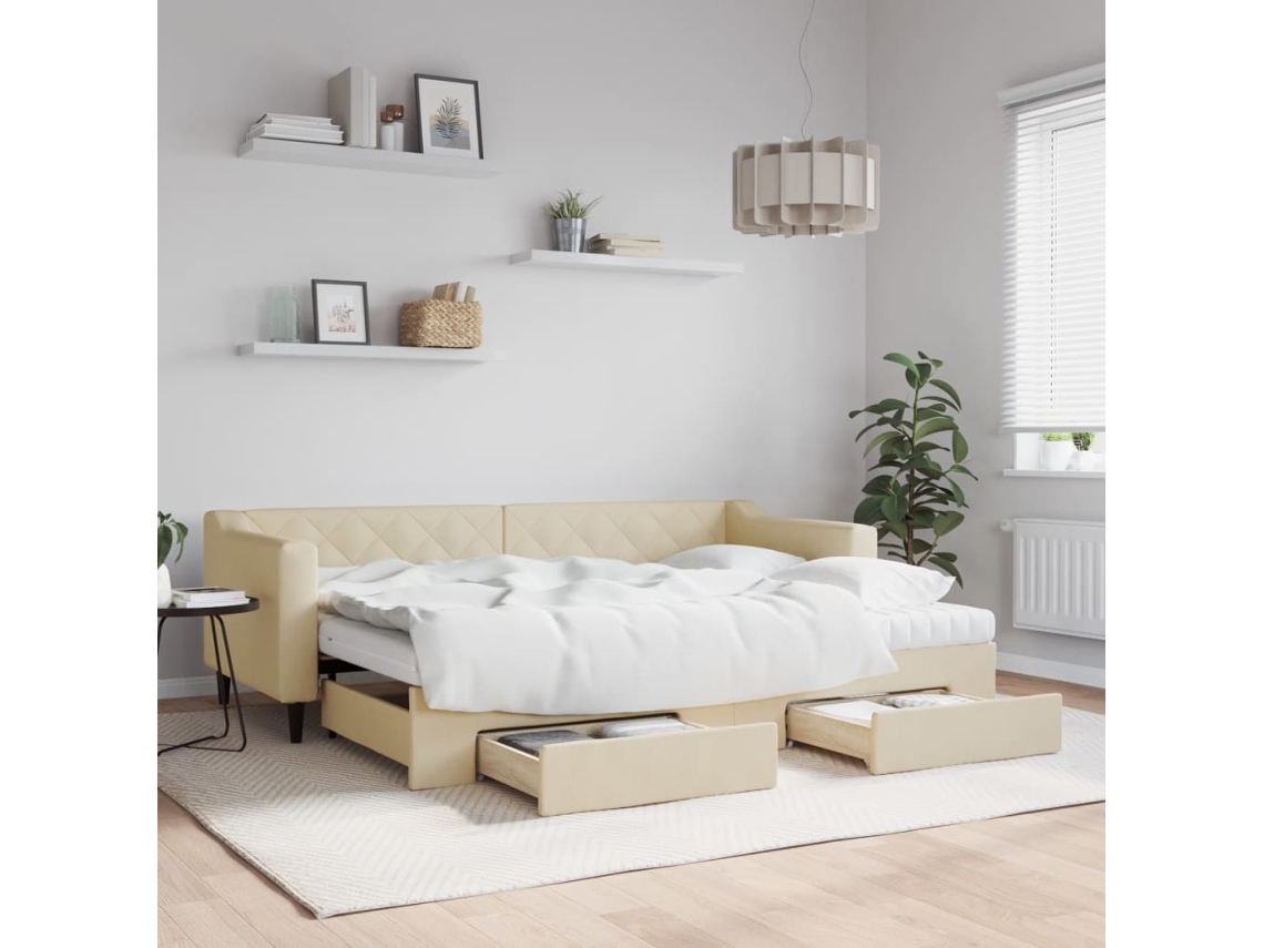 Sofá Cama Nido Con Cajones Tela Color Crema 80x200 Cm