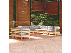 Pcs Conjunto Lounge De Jardim Almofadões Cinza Pinho Maciço Dkd Home Decor