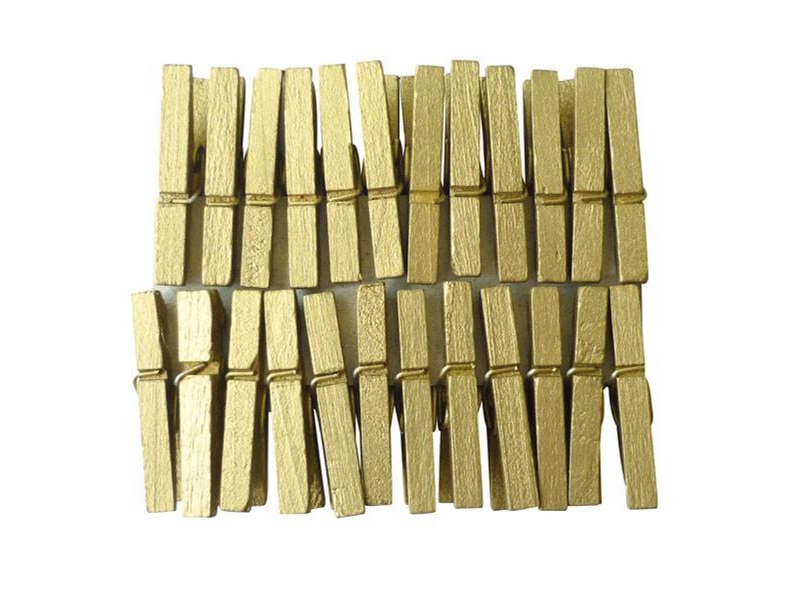 24 mini pinzas de madera doradas
