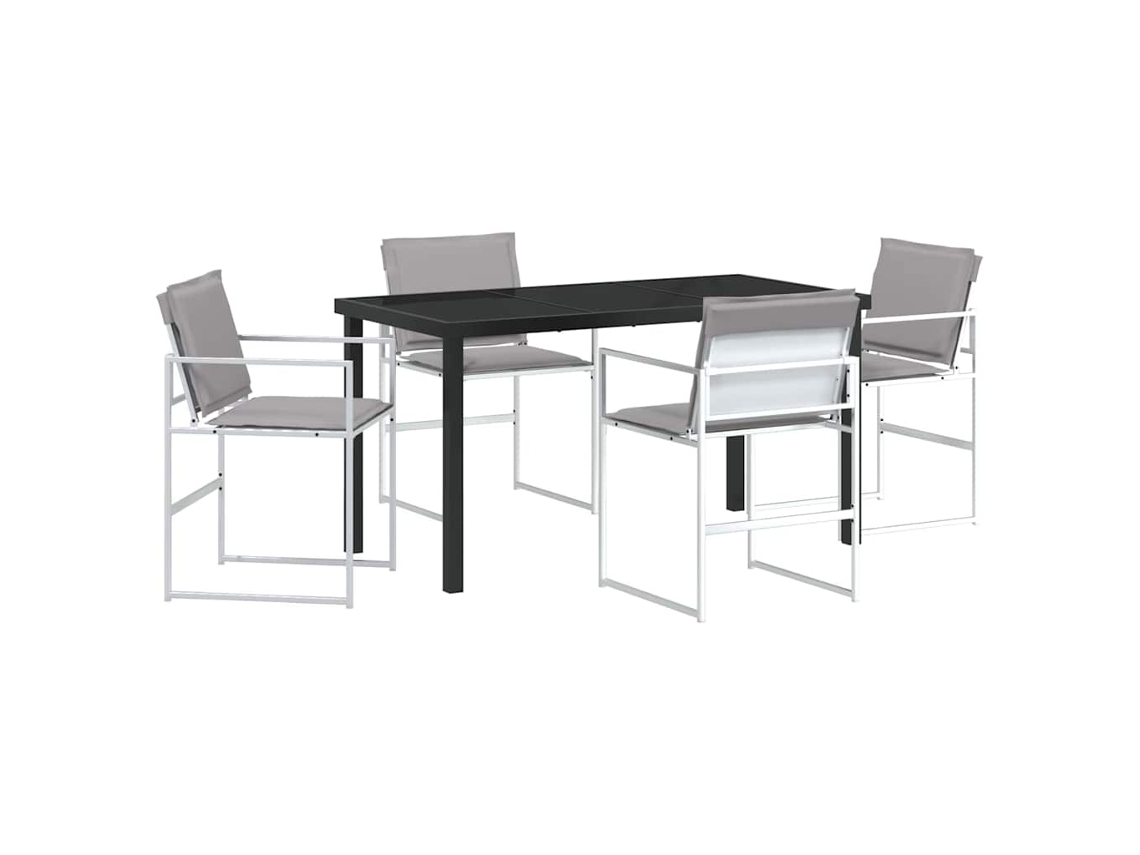 Juego de comedor de jardín de 5 piezas, acero con recubrimiento en polvo blanco, EXCLUSIVO DE MAISON