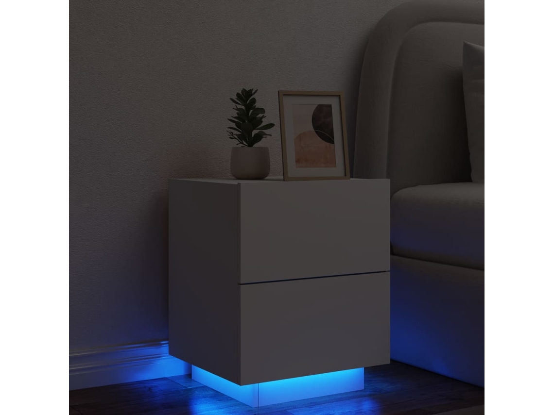 Mesita de Noche Luces Led Ingeniería Madera Blanco