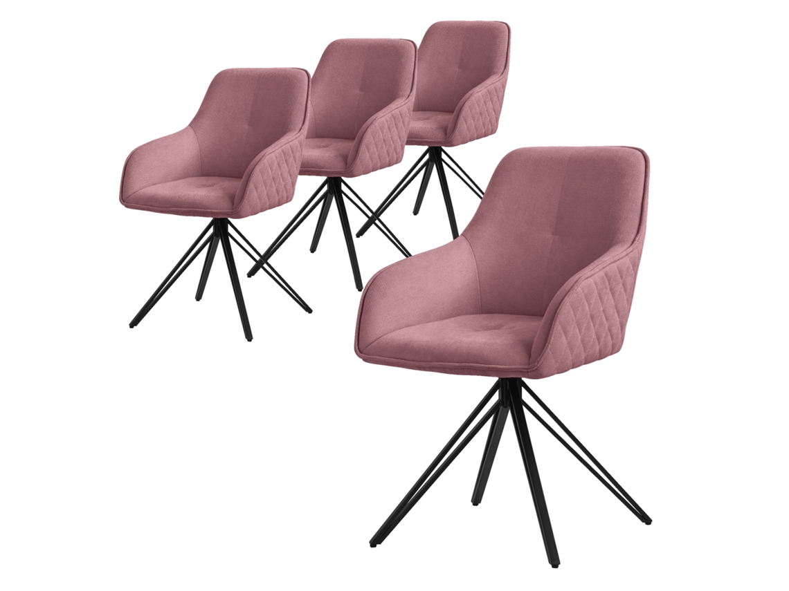 Conjunto de 4 Cadeiras de Jantar Giratórias Tecido Rosa Velho com Braços/Encostos ML-DESIGN