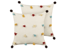 Lote de 2 cojines con borlas de colores BELIANI Fussel de Algodón Beige 45x45x4