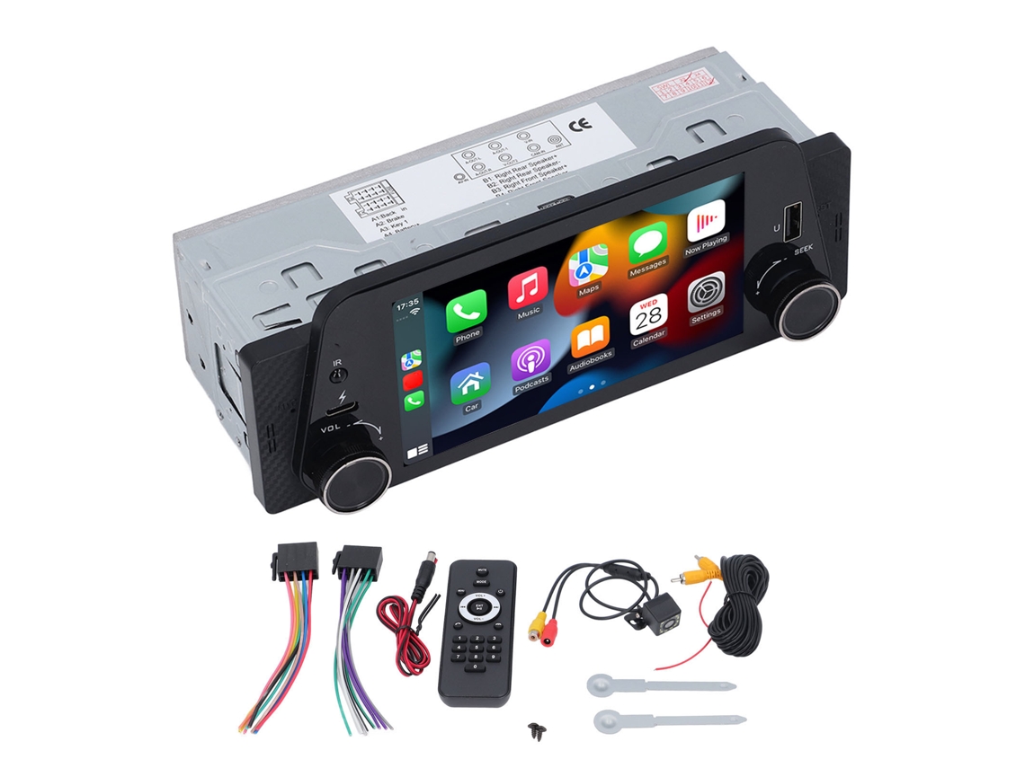 Estéreo Carro Single Din 5 Polegadas Com Tela Touch Carplay Bluetooth 5.0 Câmera Ré 12led Mp5 Player