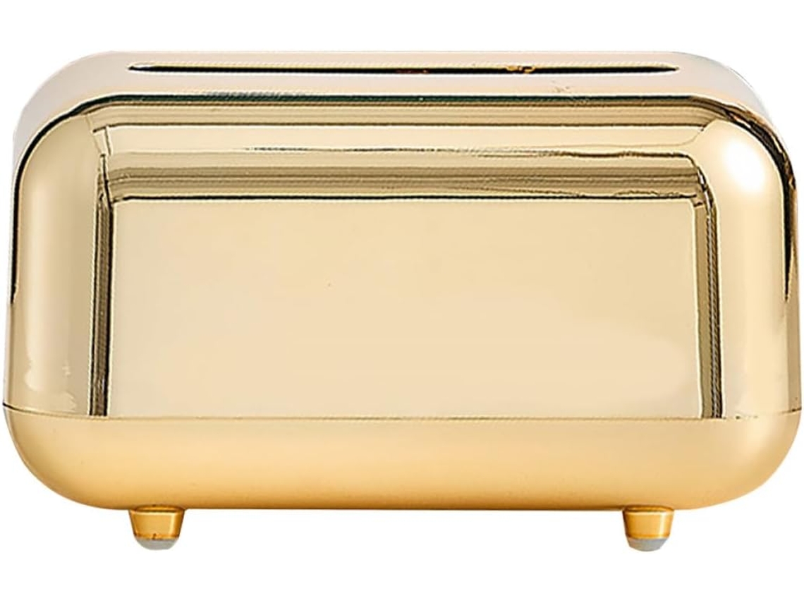 Caja De Pañuelos Multifuncional De Metal Chapado En Oro, Tamaño Compacto.
