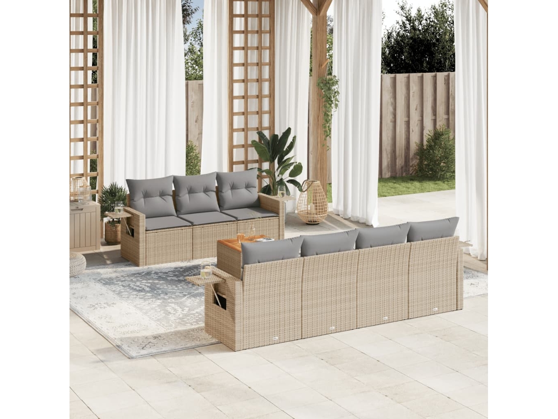 Conjunto de sofá de jardín de 8 piezas con cojines, mimbre beige mixto, DKD Home Decor