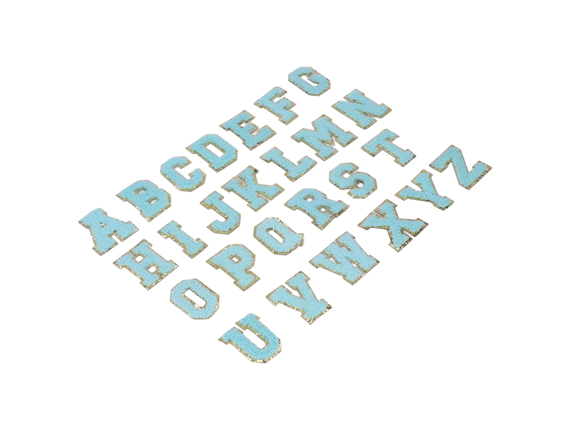 26 Parches De Letras Azules (de La A A La Z) Con Borde De Purpurina Dorada Para Planchar O Coser.