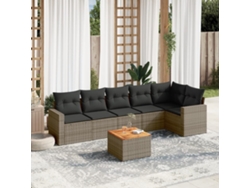 Conjunto de sofá de jardín de 7 piezas con cojines, mimbre gris, DKD Home Decor