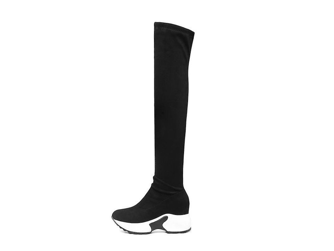 2026-zapatos De Mujer De Tela Elástica Para Invierno Con Punta Redonda Y Alto Sobre La Rodilla