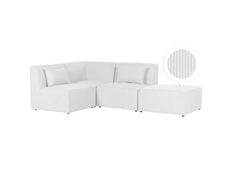 Sofá esquinero modular de 3 plazas a la derecha con reposapiés en Bombazine blanco sucio Lemvig BELIANI