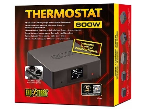 Termostato para Terrarios EXO TERRA con Termómetro (Negro - 600 W)