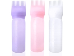 Botella Aplicadora De Tinte Para El Cabello De Plástico Reutilizable Con Peine Para Retocar Las Raíces, Degradado Rosa + Blanco + Morado.
