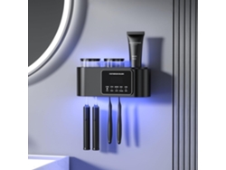 Portacepillos de dientes multifunción de pared con carga solar, 4 compartimentos y 2 tazas, color negro Aeuzwr