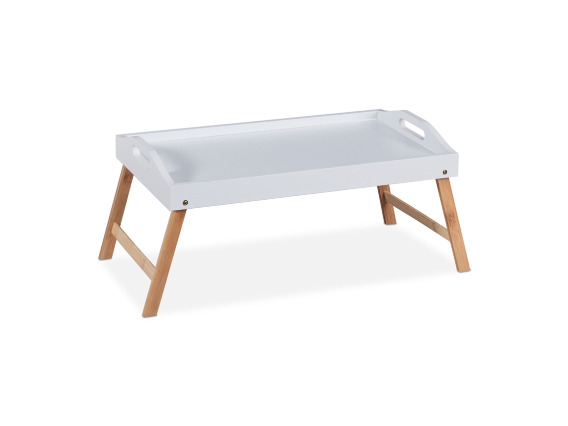 Relaxdays Bandeja Para Cama, Patas Plegables, Desayuno, Bambú Y Mdf, Borde Alto, 24 X 55,5 X 30 Cm, Blanco/natural