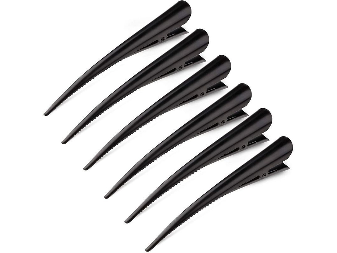 Pinzas Para El Cabello De Metal Con Forma De Cocodrilo De 12,7 Cm De Largo, Antideslizantes, Resistentes A La Oxidación, Para Uso Profesional En Salones De Belleza, 6 Unidades, Color Negro.