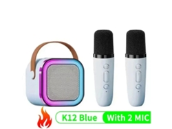 Máquina De Karaoke Infantil Bluetooth K12 Portátil Com Microfones Sem Fios Azul