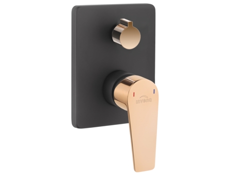 Grifo de Ducha INVENA Mezclador Empotrado En Pared de Latón Negro/Oro Rosa con Set Lluvia y de Mano