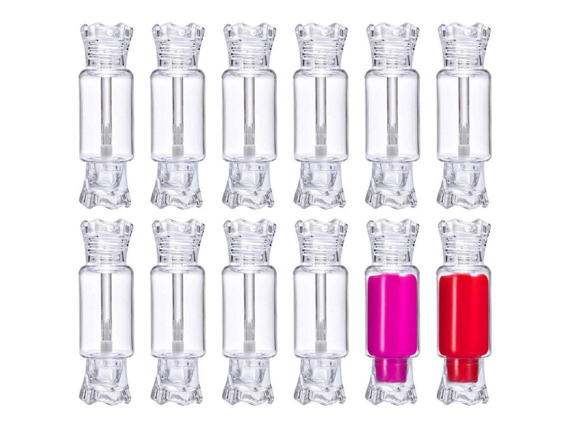 12 Tubos Vacíos De Brillo Labial Con Forma De Caramelo, De Plástico Recargable, Transparentes, 8 Ml.
