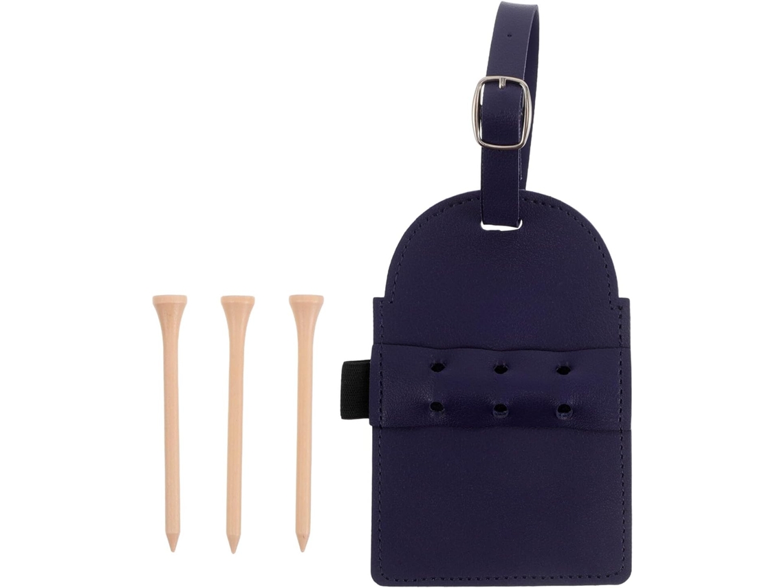 Soporte compacto para tees de golf con correa ajustable, 83 mm, madera.