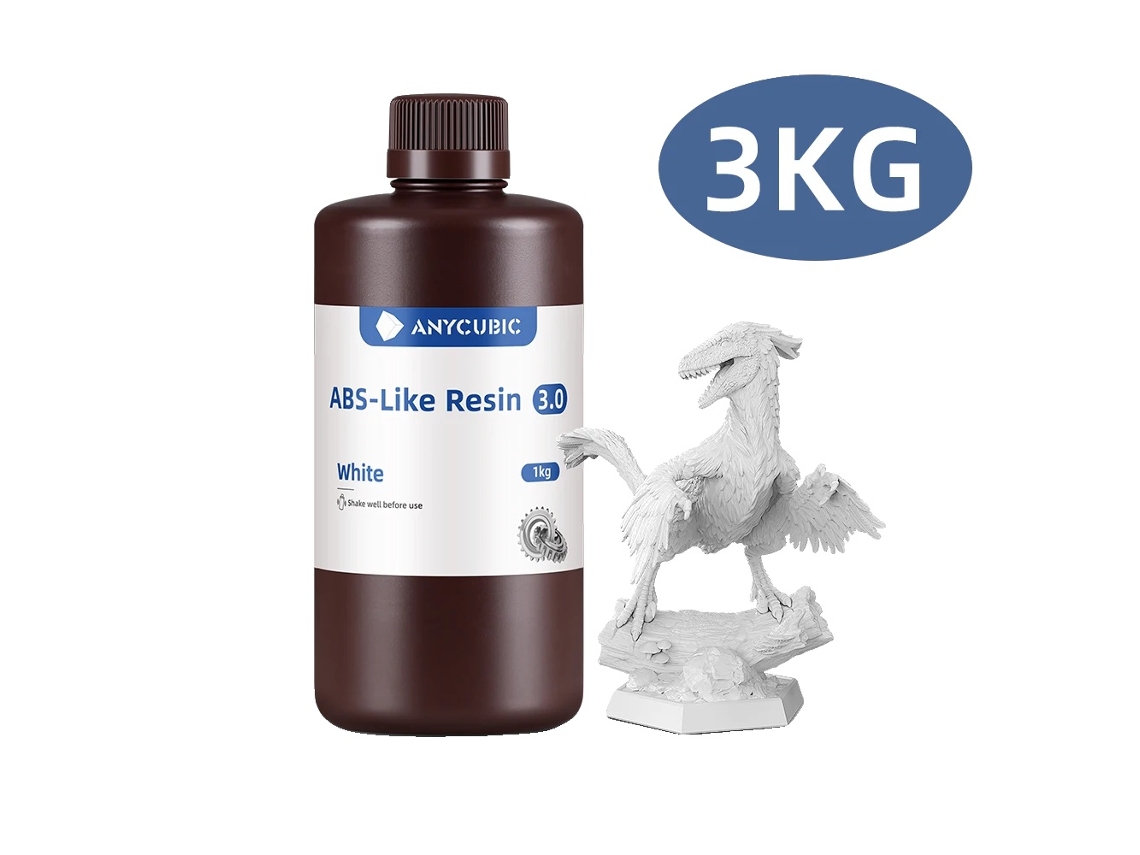 Resina para impresión 3D de alta resistencia y baja viscosidad, 3 kg, color blanco.