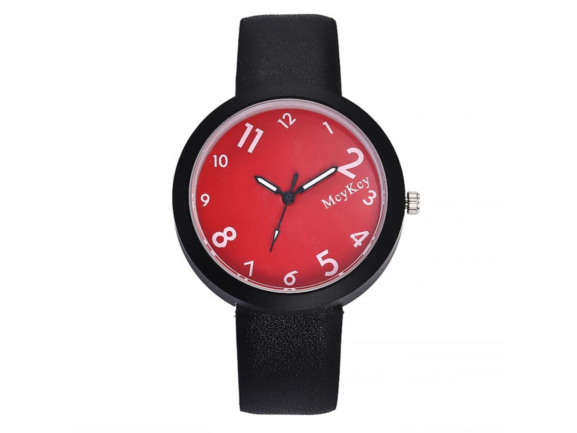 Reloj De Cuarzo De Acero Con Dial Redondo Para Estudiantes Mcykcy De Piel Pu Rojo