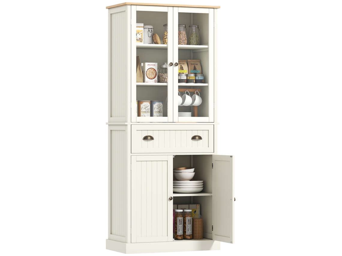 Aparador/armário de cozinha com 4 portas, 182,5cm altura, prateleiras ajustáveis, bege. ZENCORE SERVICES