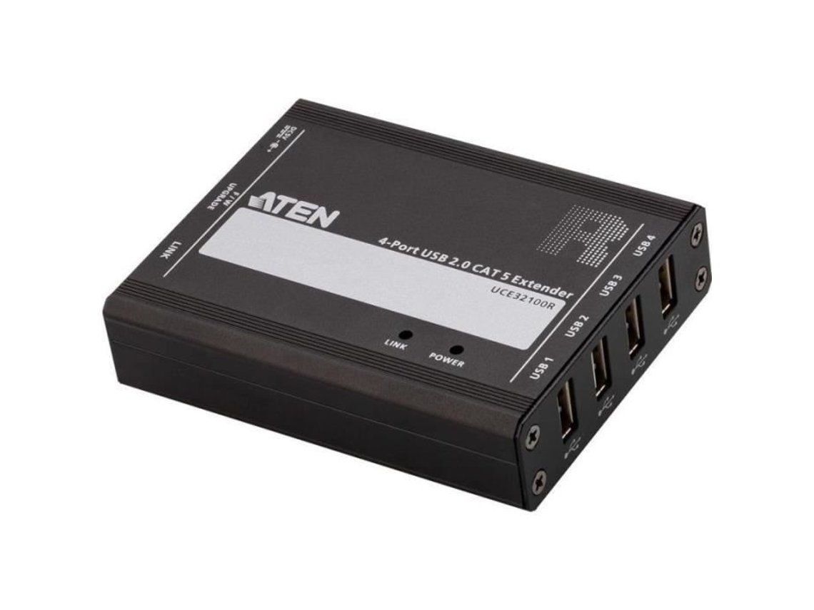 Aten Extender 4 Puertos USB 2.0 Cat 5 Sender Und Empfänger Verkabelt 100 M Cat5 Black Metal () (100 M)