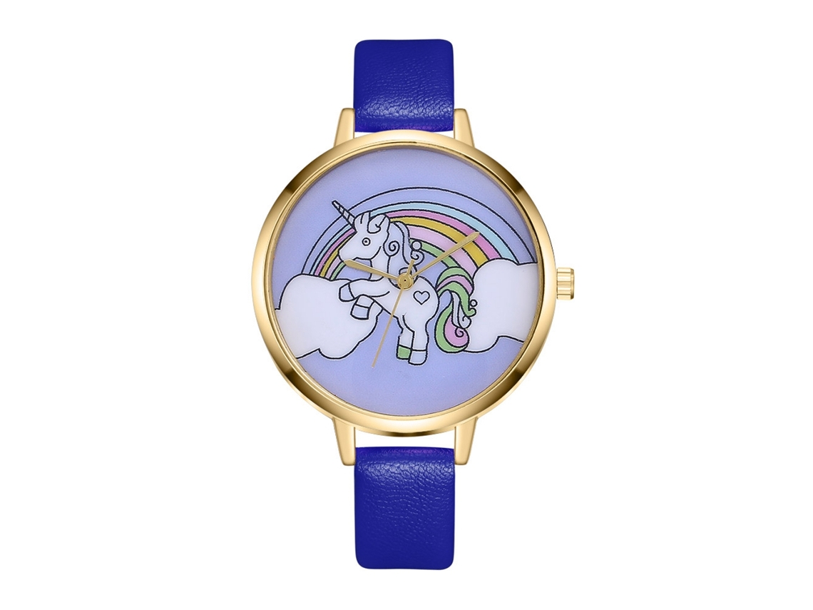 Reloj De Cuarzo Para Mujer Zhoulianfa Zlf00193-j Con Correa De Cuero E Imagen De Dibujos Animados Azules.
