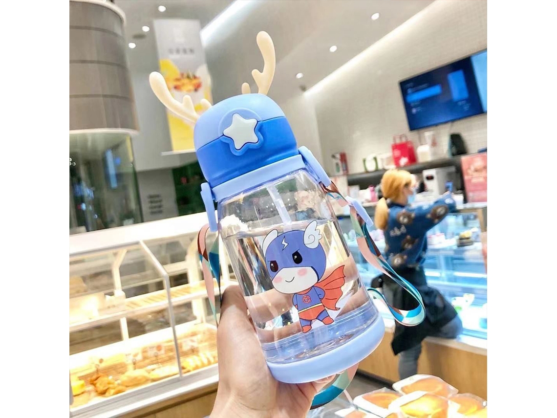 Botella de agua infantil de 600 ml con diseño creativo de antílope, vaso portátil MDUG para alimentación (Estilo 1)