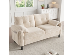Moderno sofá de dos plazas, cómodo sofá de chenilla con cojines gruesos, beige, Mobrio