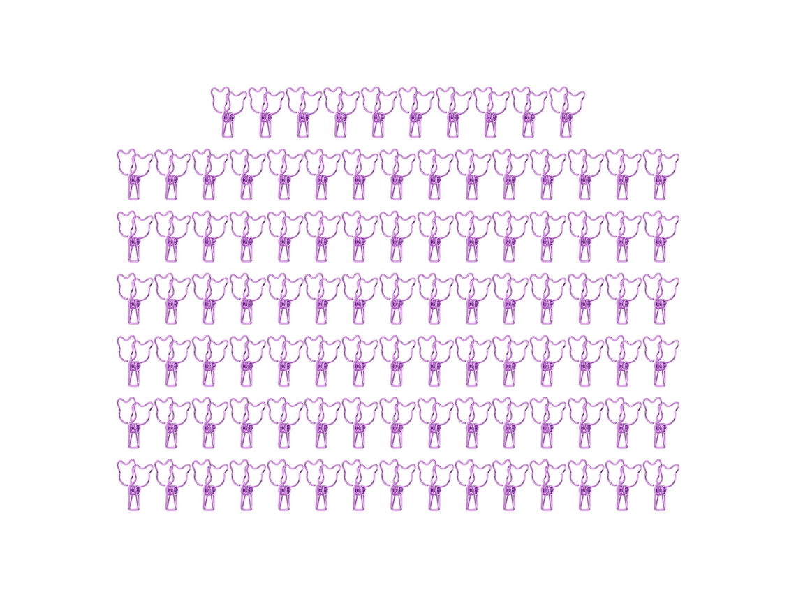 100 Clips De Carpeta En Forma De Oso Hollow Cute, Clips Metálicos Resistentes Pequeños Para Documentos De Oficina, Púrpura