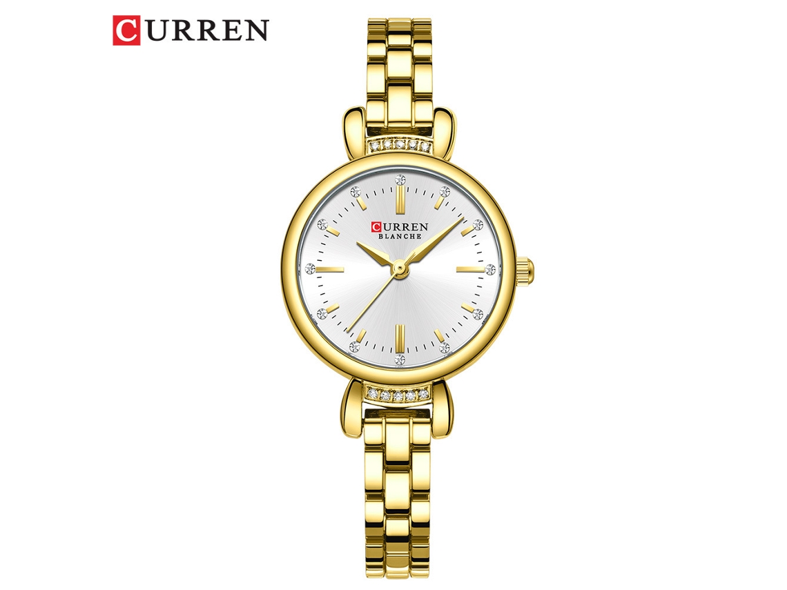 Reloj De Pulsera Redondo Con Cadena De Diamantes De Imitación (oro Blanco) Para Mujer, Resistente Al Agua, Estilo Casual.