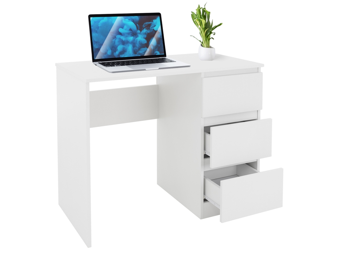Escritorio Con Tres Cajones 90X76X50 cm Blanco Madera ML-DESIGN