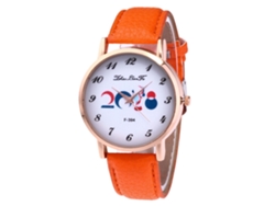 Reloj De Pareja Zhoulianfa De Cuero De Grano Lichi Correa Naranja