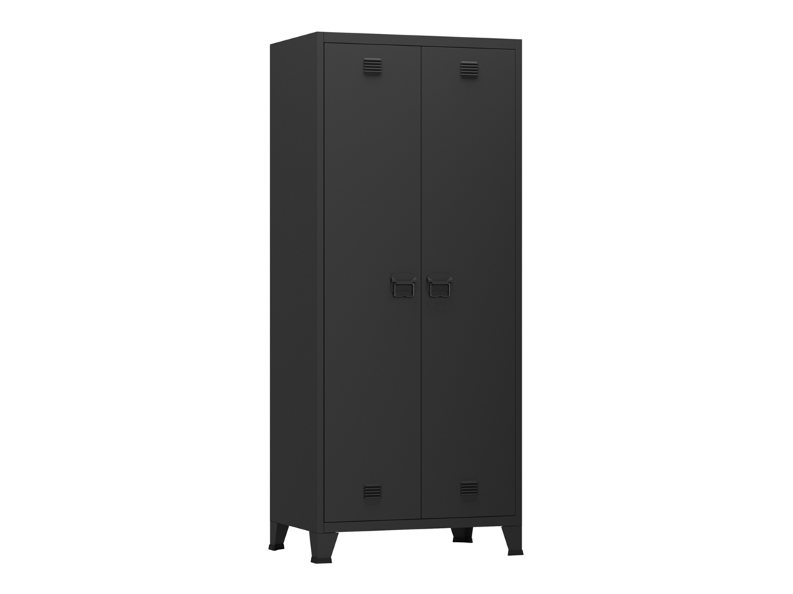 Ropero Hankasalmi Puertas Compartimento Ranuras [EN.CASA] Acero Negro (180x90x40cm)