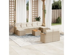 Conjunto de sofá de jardín de 10 piezas con cojines, mimbre sintético beige, Dkd Home Decor