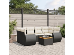 Conjunto de sofá de jardín de 7 piezas con cojines de mimbre negro de DKD Home Decor