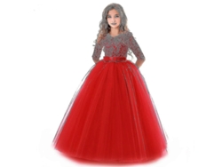 Vestido Princesa Niña Con Encaje Largo Fiesta Formal Novia Menor 4-14 Años Rojo 13 378 Rojo