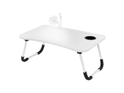 Mesa Para Portátil Con Puertos Usb Plegable 60X40 Cm Blanca De Mdf Incl. Lámpara Usb Y Ventilador ML-DESIGN